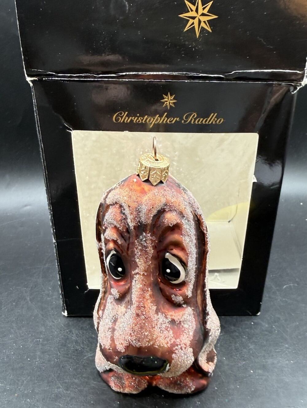 Christopher Radko Rufus T Dawg Dog Glass Holiday Ornament Basset Vintage Box 54D
